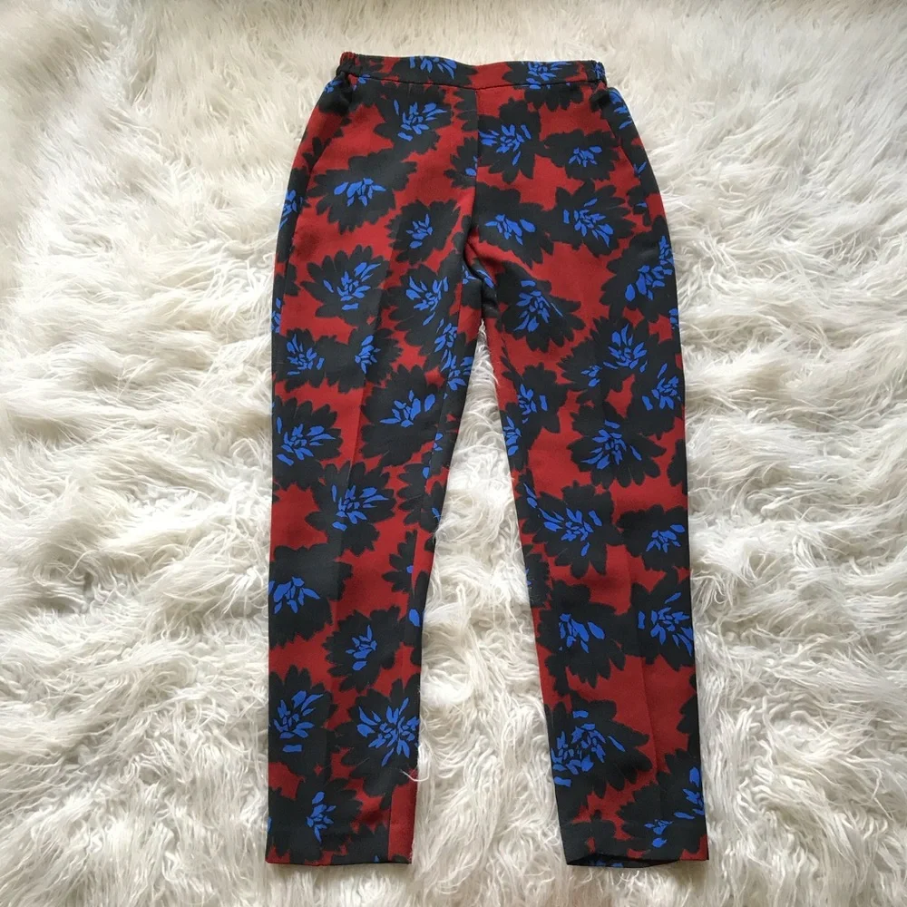 J. Crew Firework Floral Pant Dark Red‎ Blue Black